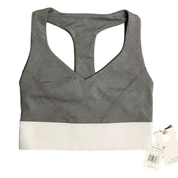 Good American Bra WMNS‎ XS Core Racer Sports Heather Grey White Elastic Band 0 - Picture 2 of 10